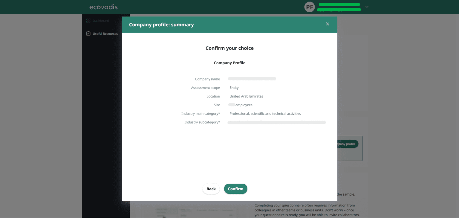 Ecovadis Registration Process Screenshot 11