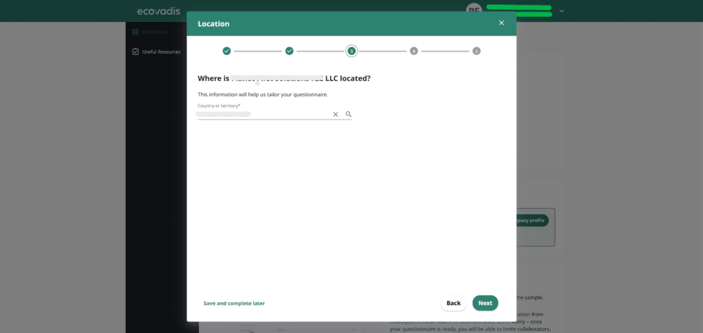Ecovadis Registration Process Screenshot 8